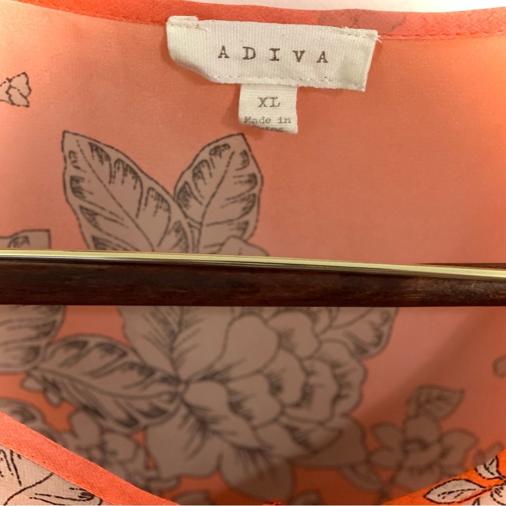 Adiva Women’s Sheer Red-Orange Floral Blouse With Slip - Picture 4 of 5